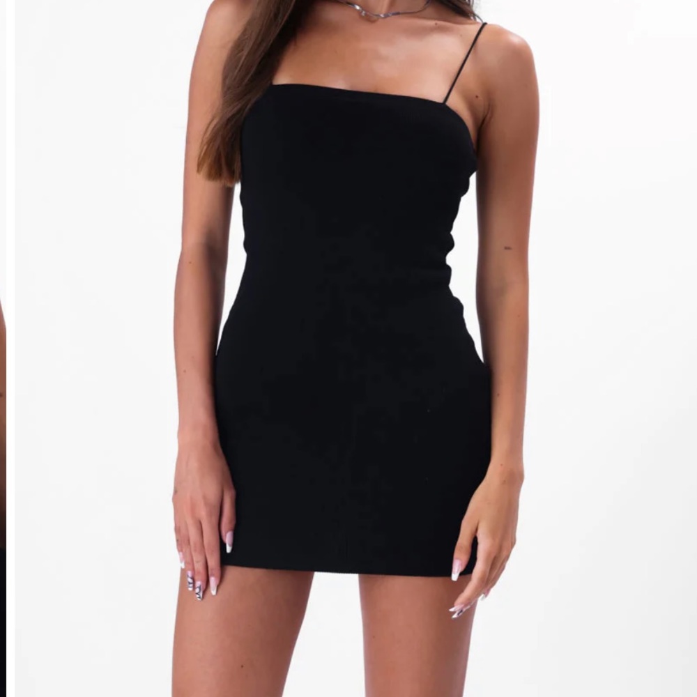 Edikted small black ribbed mini dress